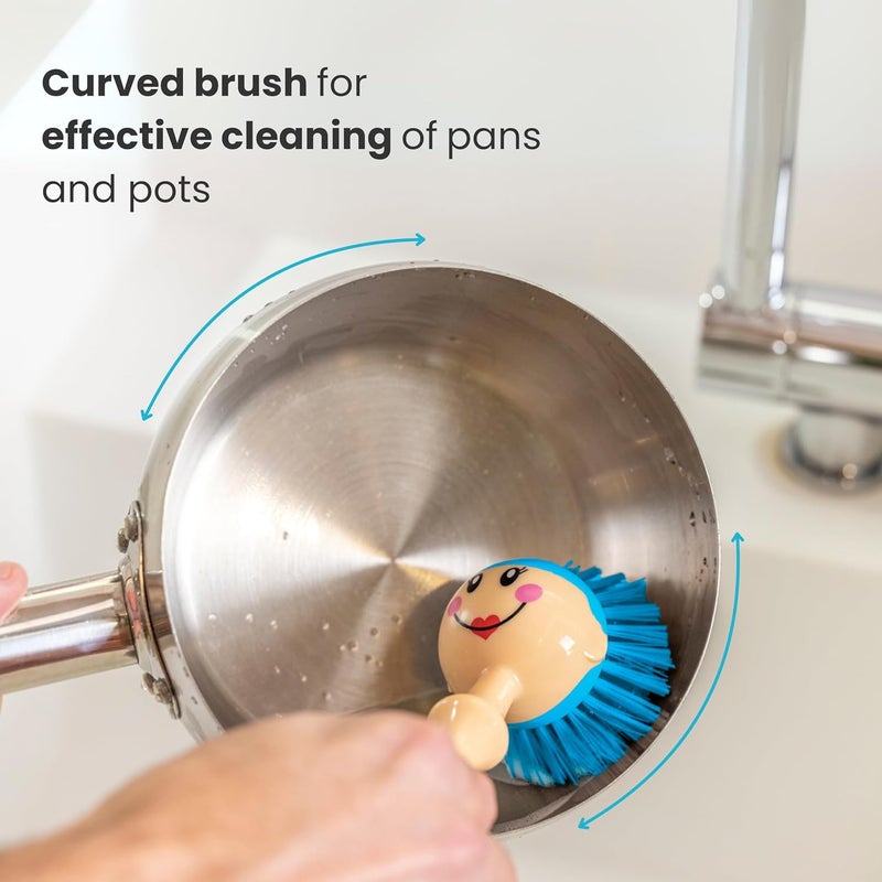 Vigar Dolls Dish Brush with Ergonomic Handle and Dress-Shaped Brush Holder, Dish Brush with Handle for Kitchen Dishes and Sink Cleaning, Gray, Blue - Image 3